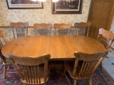 K- Double Pedestal Oak Table with (8) Chairs