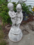 O- Boy and Girl White Painted Concrete Statue