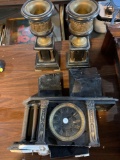 B- Black Marble and Bronze Mantle Clock with Urns