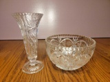 FR- (2) Crystal Cut Glass Etched Bowl and Vase