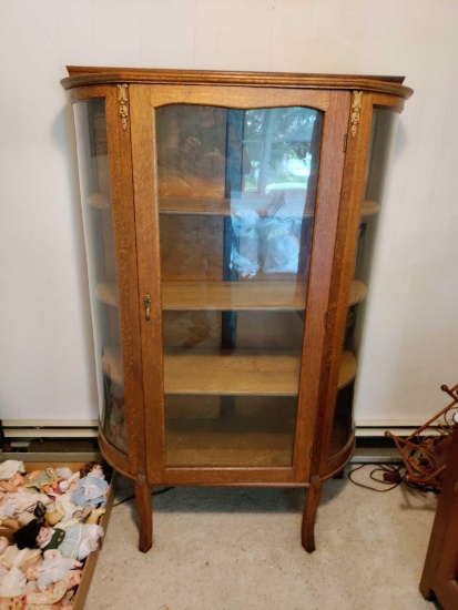 F-Oak China Cabinet with Curved Glass sides