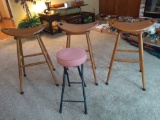 L-(3)Swivel Wood Stools, (1) Collapsible Fabric Covered Chairs