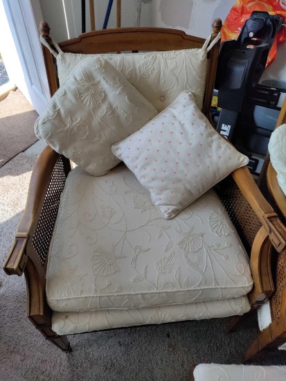G2- (2) Upholstered and Rattan Side Chairs with Ottoman