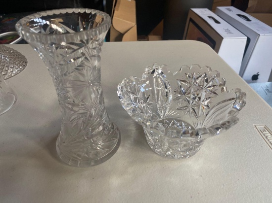 O- Cut Glass Crystal Small Bowl and Vase