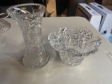 O- Cut Glass Crystal Small Bowl and Vase