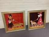 G- (2) Woman and Pet Cheetah Paintings