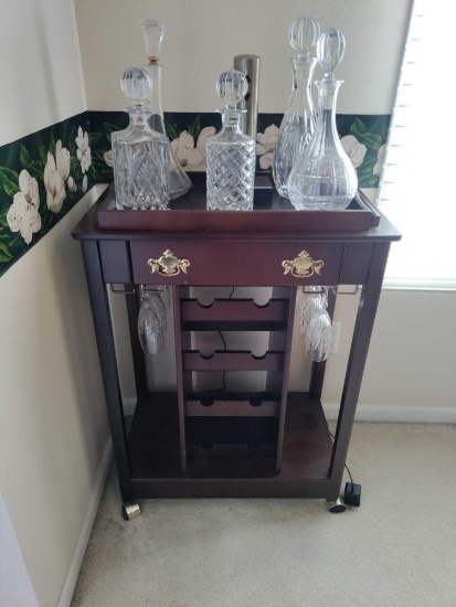 Dining Room (DR)- Wood Bar Cart and Glassware