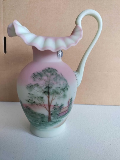 (G)- Fenton Burmese Hand Painted Pitcher