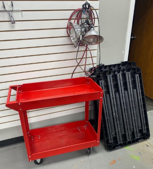 Utility Cart, Plastic Shelf and (2) Spot Lights