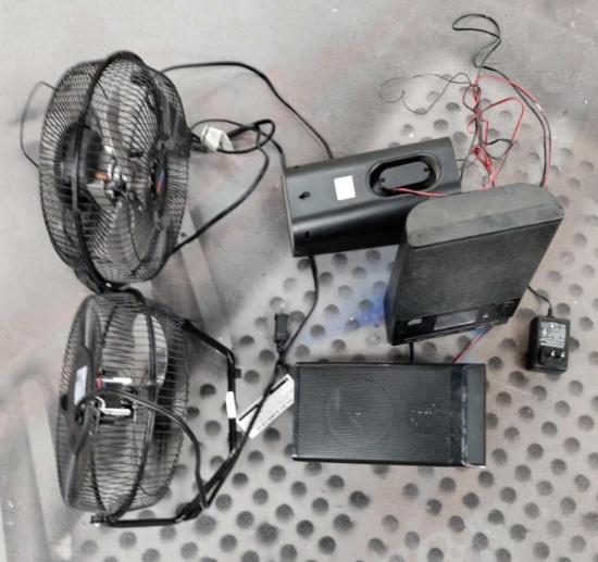 (2) Small Fans and Compact Disk Player With Speakers