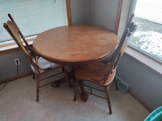 (K)- Wood Table and (2) Chairs
