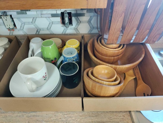 (K)- (2) Boxes of Dishes and Wood Bowls