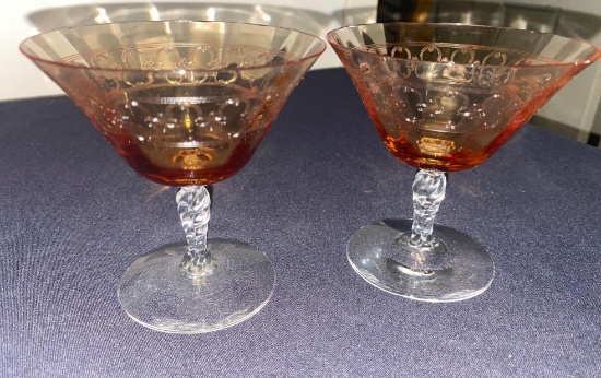 (2) Amber Champagne Glasses