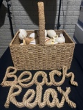 Basket Full of Shells and Relax/Beach Signs