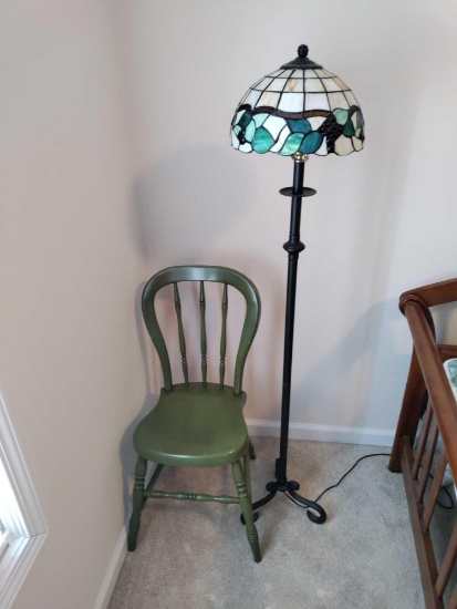 B1- Stained Glass Lamp and Painted Wood Chair