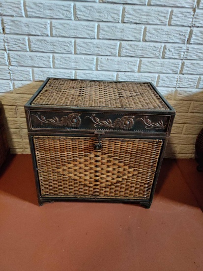 B- Wicker and Metal Storage Chest