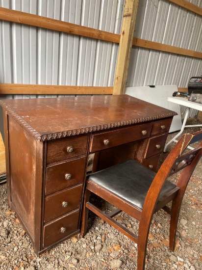 B- Wood Desk and Chair