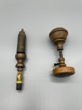 B- Vintage Brass Door Knob and Brass Steam Whistle