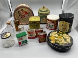B- (14) Vintage Tins, Canisters, and Glass Container