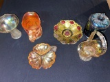 B- Assorted Carnival Glass Pieces