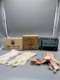 B- Handkerchief Box, (2) First Aid Kits, and Ladies Gloves