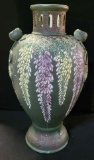 B- Large Vintage Japanese Vase with Wisteria Flowers - Signed