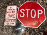 B- Stop Sign, No Parking Sign, and Hubcap