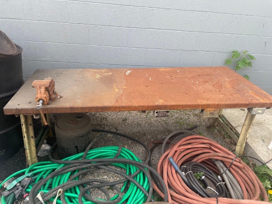 Outside (O)- Large Steel Table with Vise