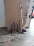 G- 2 Wheel Cart, (3) Brooms, Army Shovel