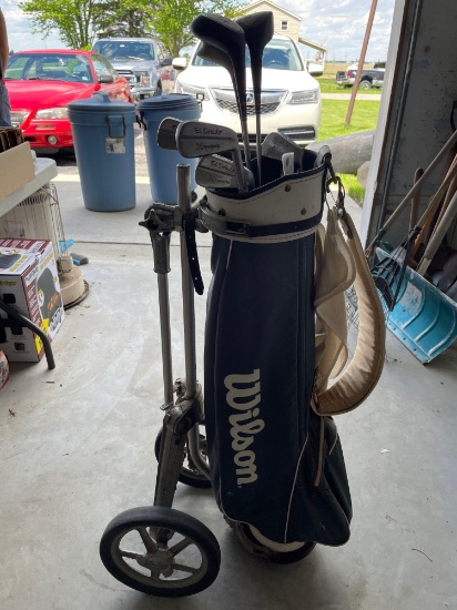 G- Wilson Golf Bag with Cart and Assorted Clubs