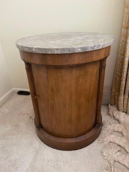 LR- Vintage Baker Marble Top Cylinder Table