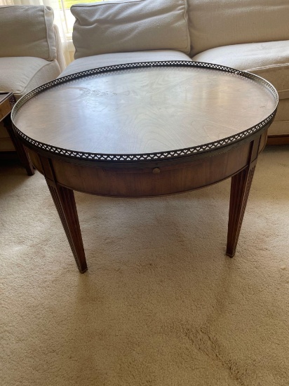 LR- Vintage Baker Round Coffee Table With Brass Trim