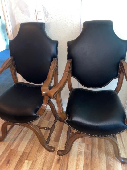F- (2) Leather Upholstered Captain's Chairs
