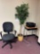 Room 213- Rolling Office Chair, Desk, Faux Tree, and Epson Workforce 2750