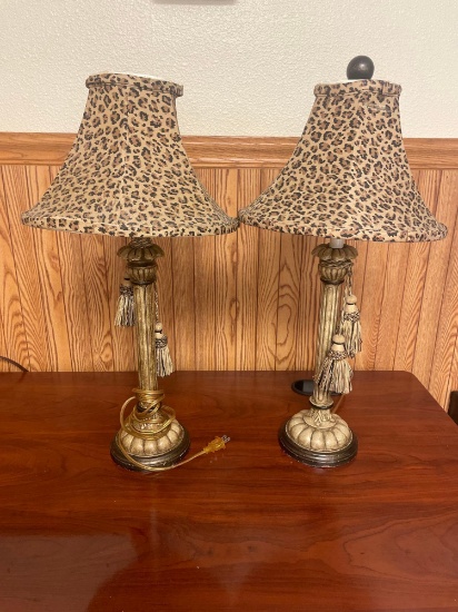L- Pair of Wood Table Lamps