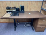 Room 223- Wood Table, Filing Cabinet and Desk Accessories