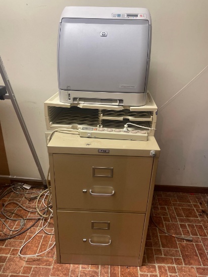 O- HP Color Laser Jet 2605DN Printer and Flex Filing Cabinet