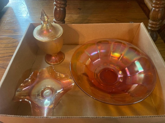 DR- (3) Pieces of Carnival Glass