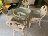 H- Wicker Table With Glass Top, (4) Chairs, Couch, and Coffee Table