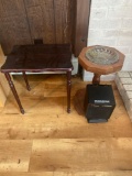 LR- Small Wood Table, Ashtray, and Holmes Heater