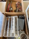 G- (2) Boxes of Assorted Bits and Pipe Wrenches