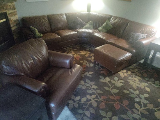 Family Room (FR)- Leather Sectional, Oversized Chair, Ottoman, End Tables, and Entertainment Center