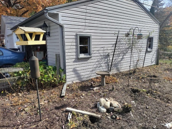 Outside- (2) Bird Feeders and Concrete Bird Bath