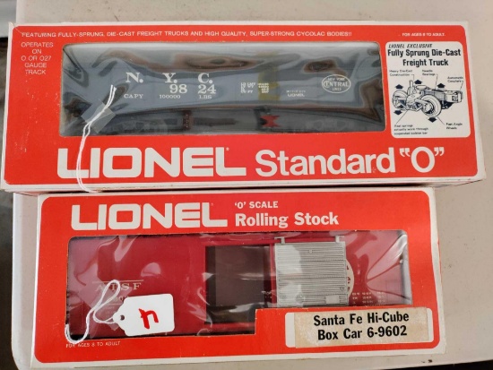 Lionel Standard "O" Santa Fe Hi-Cube Box Car and N.Y.C. Gondola