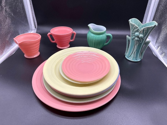LR- Vintage Fiestaware, Plates, Cups, Vase