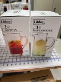 B- (1) Libbey Cantina and (1) Libbey Impressions Glass Pitchers