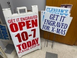 B- Rolling Display Sign and Assorted Metal Base Signs