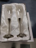 B- (2) Pair Champagne Flutes w/Silver Stem & Crystals