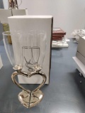 B- (2) Pair 10” Goblets with Split Heart Silver Plated Bases