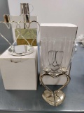 B- Pair 10” Goblets with Split Heart Silver Plated Base and 1 Silver Plated Heart Candle Holder